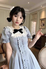 Light Blue Annie's Gift Short Sleeves Bowknot Short Version Sweet Lolita Dress (Plus Size Support) - Product - 5