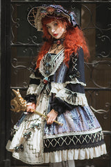 Multi-Color Finches In The Mirror Print Cardigan Long Sleeves Princess Ruffled Classic Lolita OP Dress - Product - 2