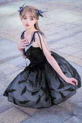 Silent Melody Elegant Black Swan Ballet Feather Print Gothic Lolita Jsk Dress - Product - 3