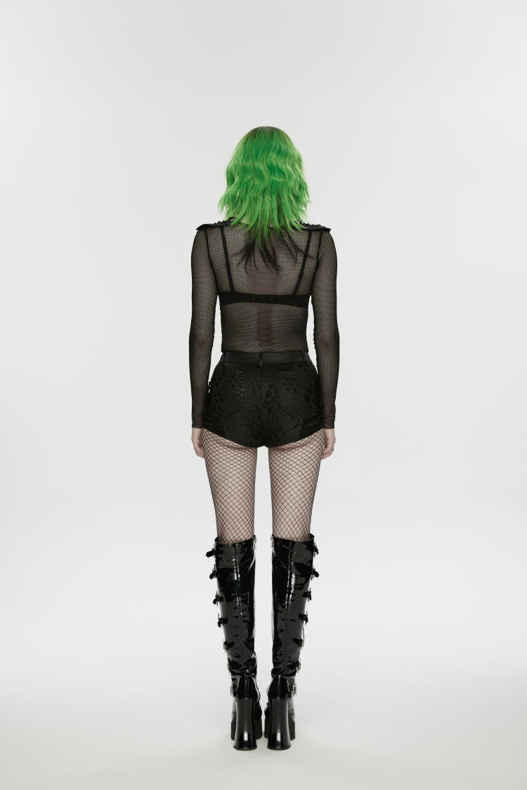 Black Low Waisted Cut-Out Irregular Eyelet Women's Punk Shorts - Product - 2