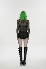 Black Low Waisted Cut-Out Irregular Eyelet Women's Punk Shorts - Product - 2