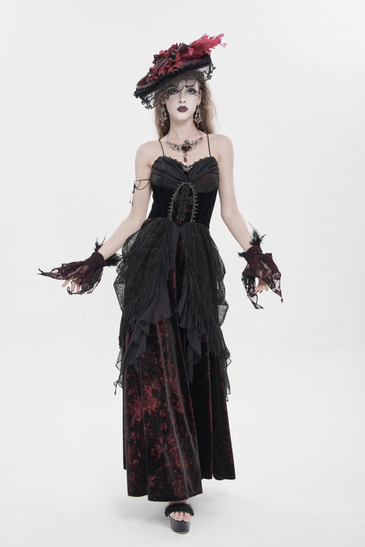 Black/Red Sleeveless Multi-Layered Hanayome Lace Lace-Up Women's Gothic  Wedding Dress Printed Tassels Lace-up Slip Dress - Product - 1