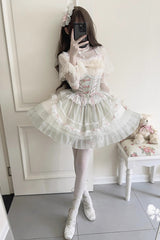 Light Green Camellia Decoration Bowknot Lace-Up Sweet Lolita Jsk Dress - Product - 4