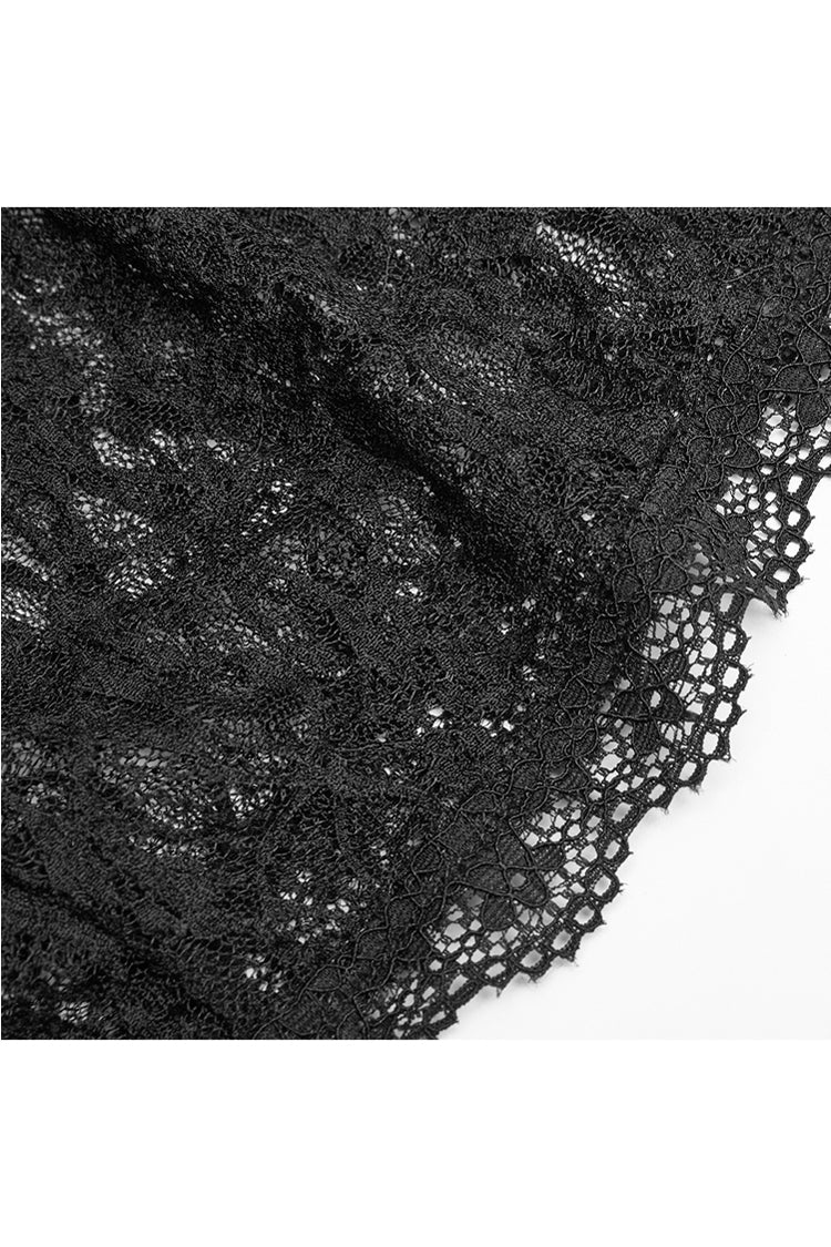 Black Long Sleeves One-Word Collar Transparent Lace Women's Gothic T-Shirt - Product - 7
