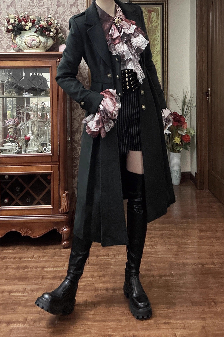 [Paranoid’s Punishment ] Wool Long Sleeves Slim Gothic Lolita Trench Coat 4 Colors - Green - 10