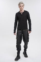Black Tie Dyed Splice Hand Painted Waist Drawstring Men's Gothic Pants - Product - 5