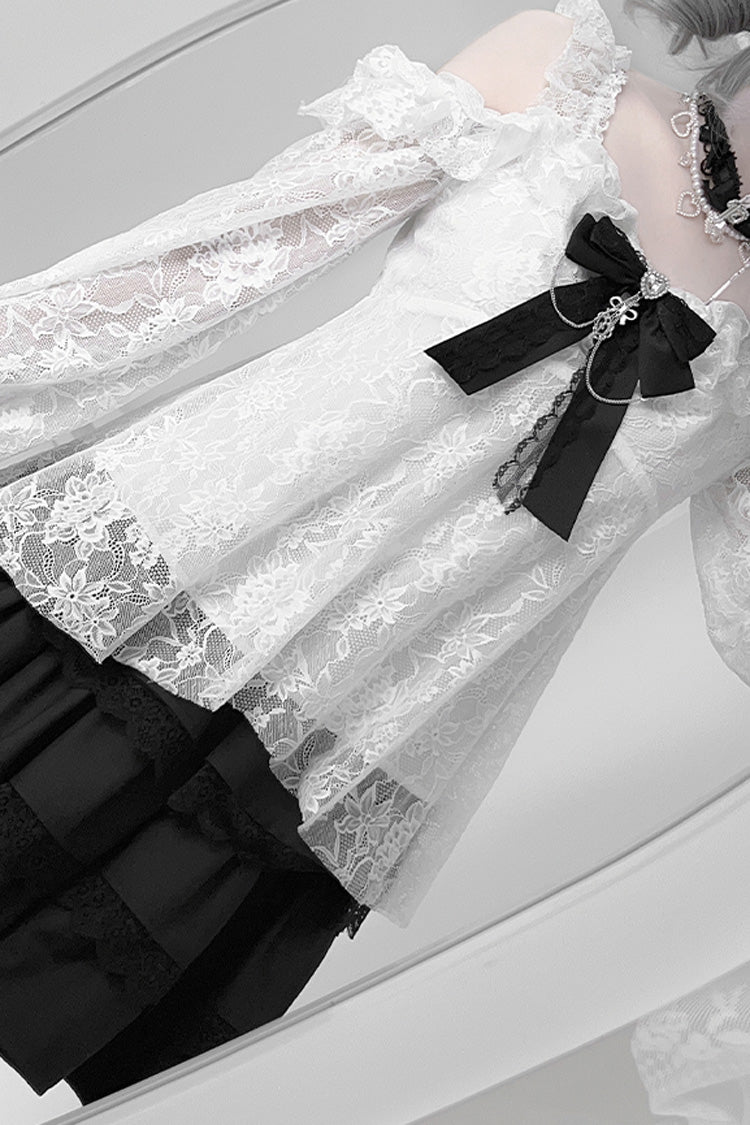 Black Triple-Layered Ruffle Lace Japanese Jirai Kei Skirt - Product - 7
