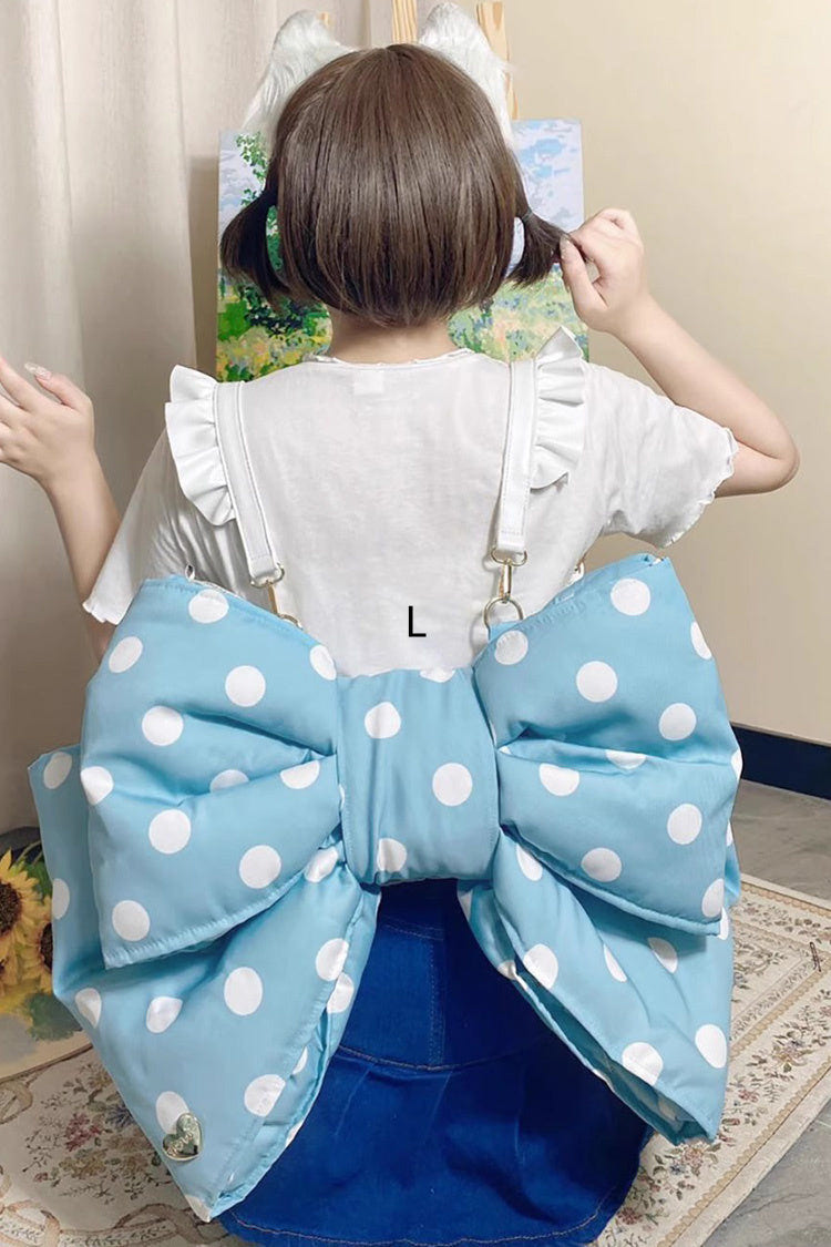 Blue Polka Dot Print Bowknot Shaped Sweet Lolita Backpack - Blue - 5