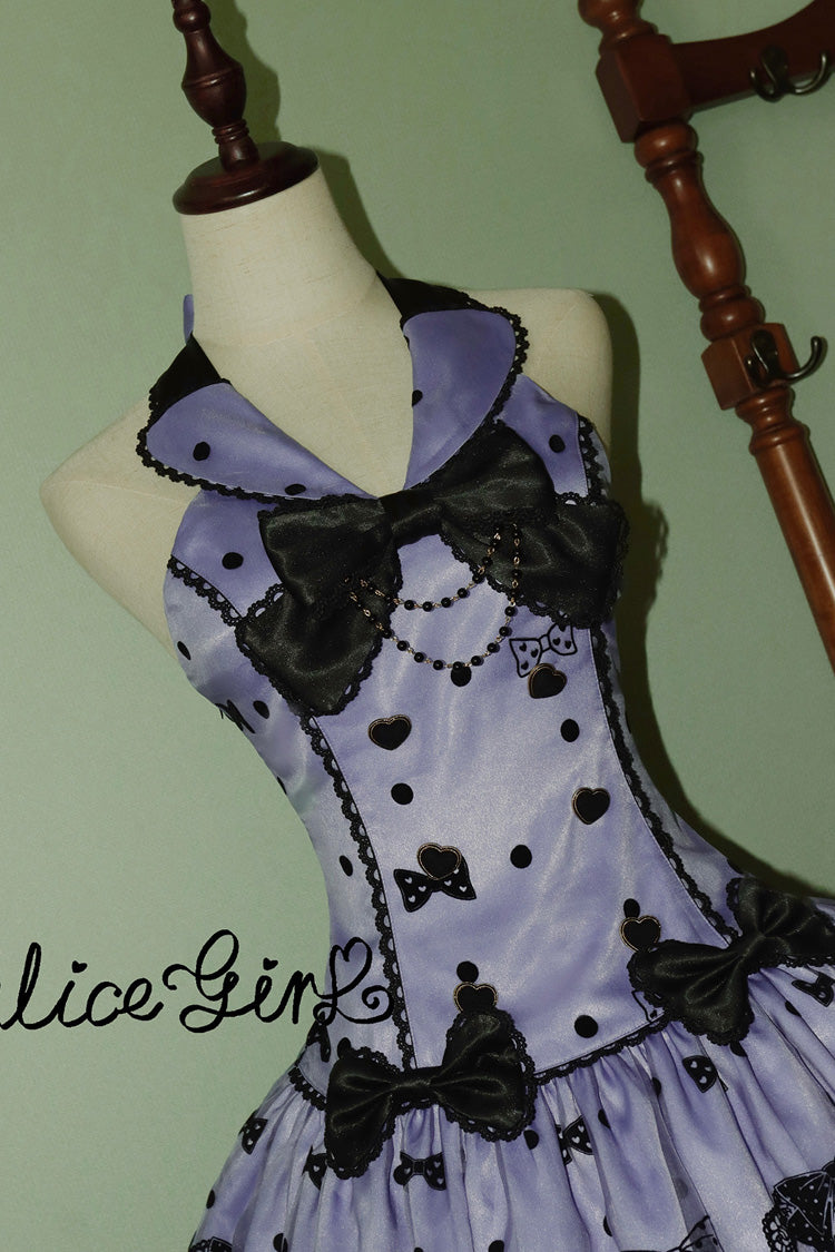 Purple [Sugar Bear] Halterneck Sleeveless Embroidered Bow Sweet Lolita Dress - Product - 5