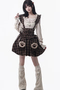 Brown Fluffy Little Bear Plaid Printed Ruffled Bow Sweet Strap (Multiple Configurations) front view