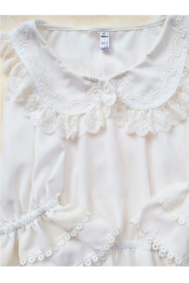 White Chiffon Doll Collar Half Sleeve Sweet Lolita Shirt - Product - 3