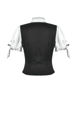 Black/White Short Puff Sleeves Lace Ruffled Stand Collar Women's Gothic Royal Blouse - Product - 16