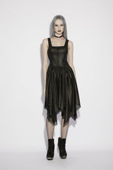 Black Off Shoulder Slim Irregular Zippered Eyelet Women's Punk College Style Dress - Product - 6