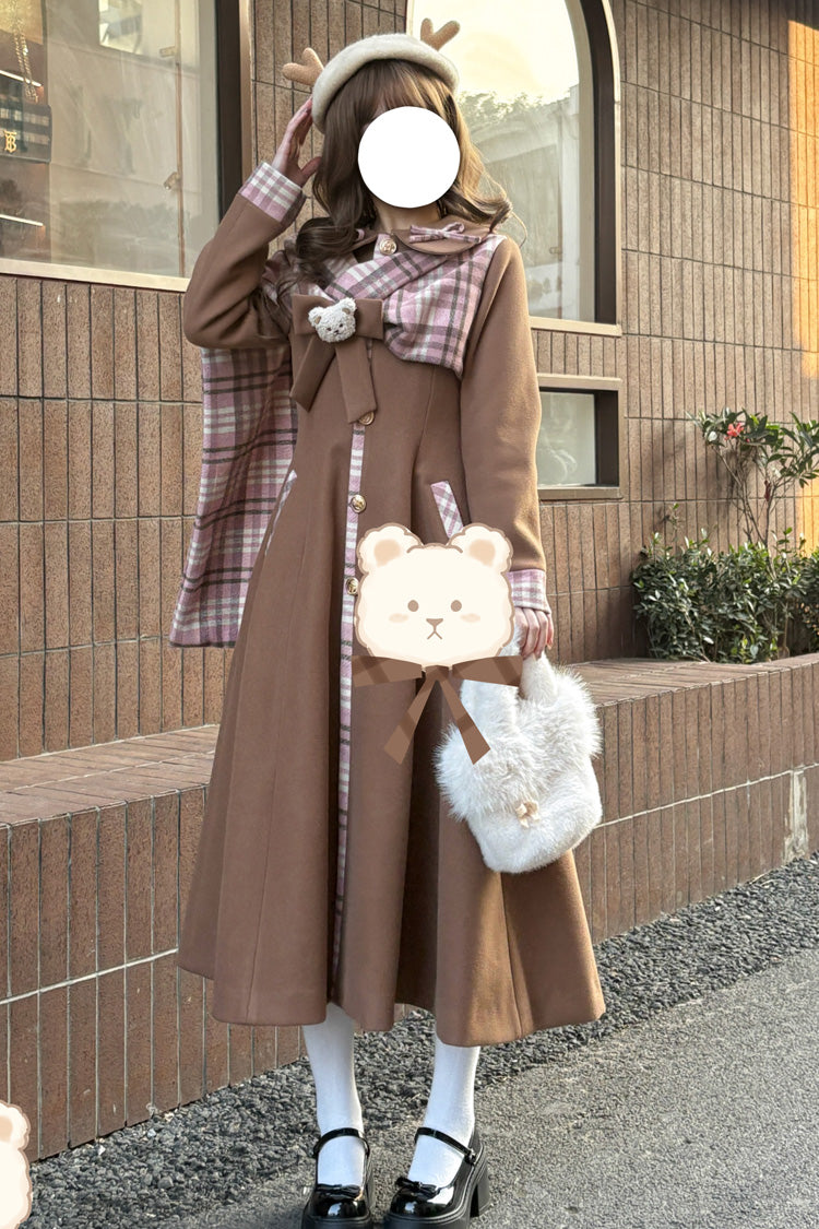 [Cookie Mousse] Single Breasted Long Sleeves Bowknot Stitching Sweet Elegant Lolita Coat 2 Colors - Product - 4