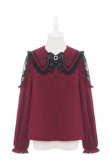 Black/Red [Showa Cake] Sleeveless Triple-Layered Ruffled Bow Lace-Up Witch Gothic Lolita Jsk Dress - Red-Blouse - 13