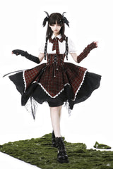 Black/Red [Soul Mantra] Plaid Print Irregular Sweet Lolita Strap Dress - Product - 2