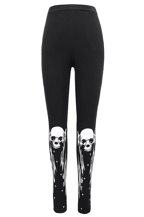 Black Punk Skull Wing Printed Womens Pants - Black - 1