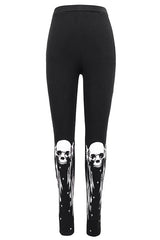 Black Punk Skull Wing Printed Womens Pants - Black - 1