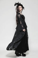 Black Long Flared Sleeves Lace Trimmed Lace-Up Women's Gothic Elegant Robe - Product - 9