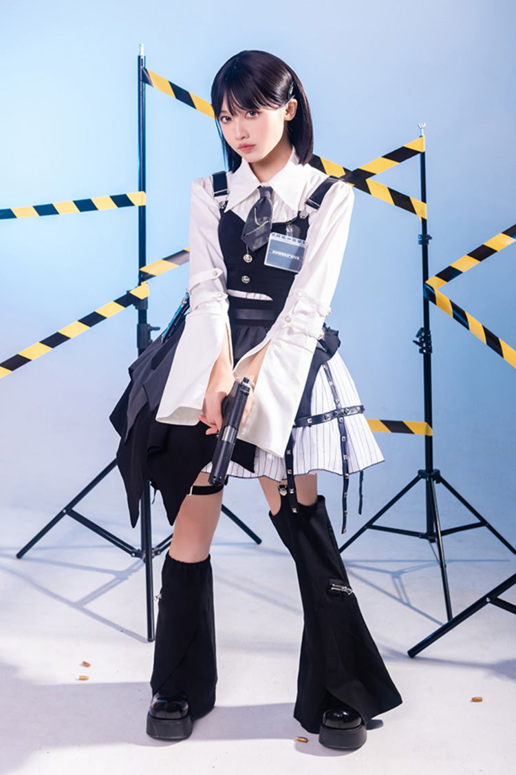 White/Black NSA Agent Gothic Irregular Lolita Skirt Set - Product - 2