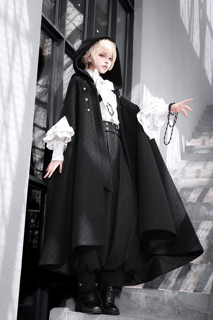 Black [Code 003] Long Sleeves Bow Vintage Elegant Prince Handsome Ouji Lolita Blouse Pants Cloak Set - Product - 2