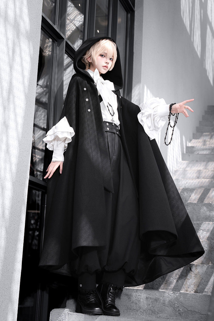 Black [Code 003] Long Sleeves Bow Vintage Elegant Prince Handsome Ouji Lolita Blouse Pants Cloak Set - Product - 2