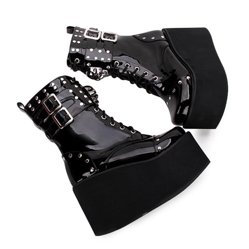 Black Skull Decorative Side Zip Gothic Lolita Boots - Product - 6