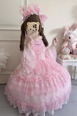 Pink [Sugar Heart Knot] Multi-Layered Ruffled Bow Lace Sweet Lolita Jsk Dress - Product - 6