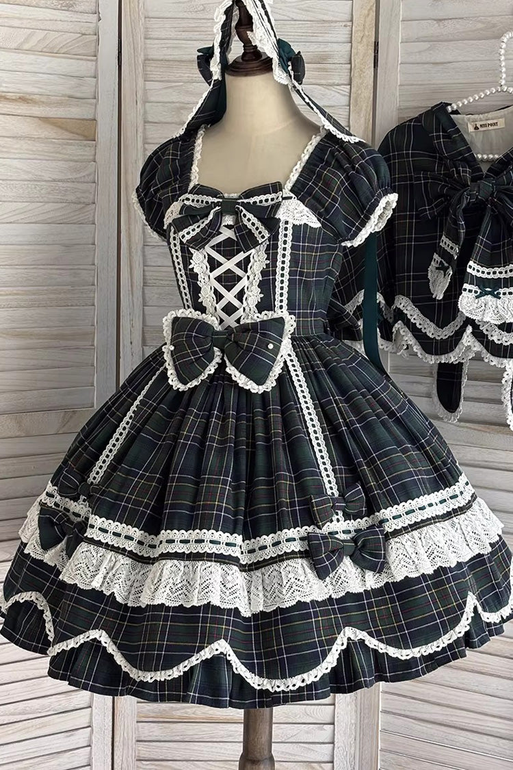Green [Gingham Petal Bunny] Short Sleeves Printed Ruffled Bow Sweet Lolita OP Dress - Product - 11