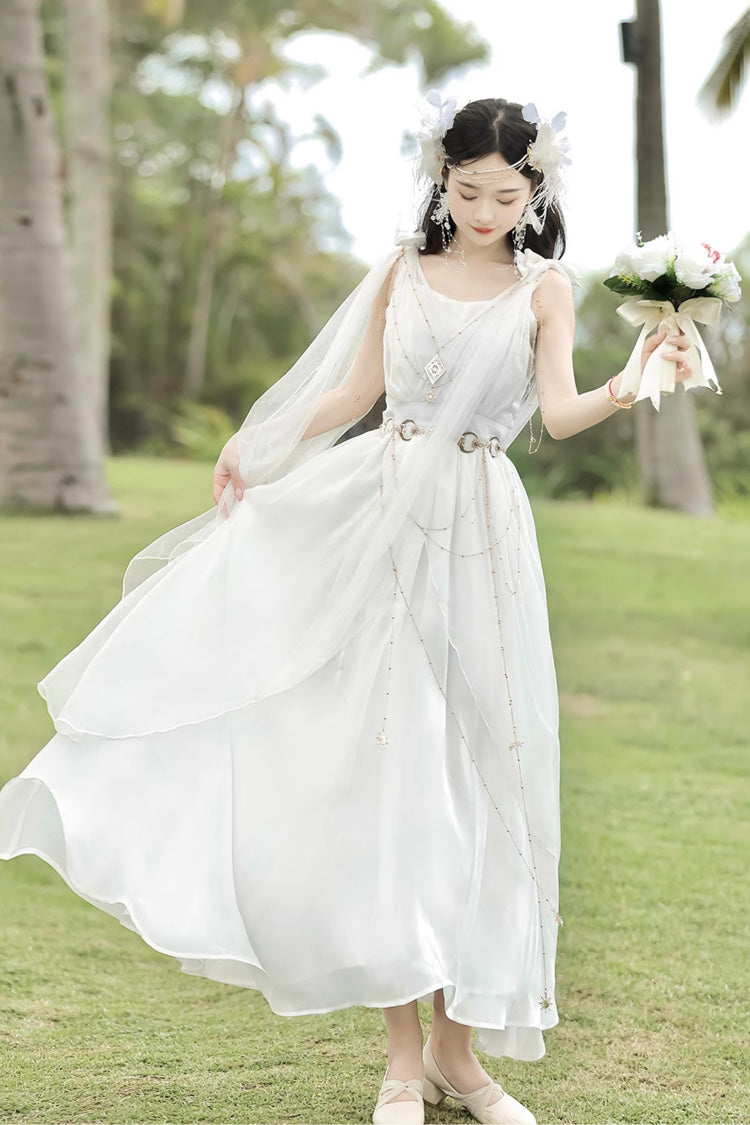 White [Messenger of God] Greek Style Sleeveless Ruffle Elegant Lolita Jsk Dress - Product - 2