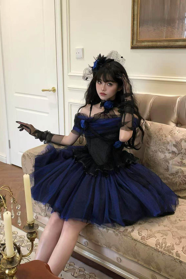 Klein Blue [Echo of Diana] Off Shoulder Ruffled Lace Gothic Lolita Dress - Product - 9