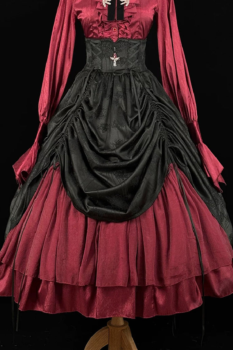 Black/Red [Moonlit Return] Printed Boned Gothic Elegant Lolita Skirt - Product - 3