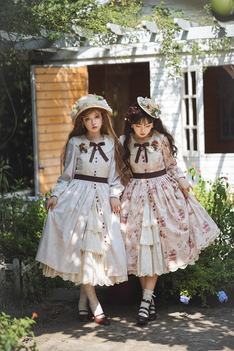 Forest Illustrated Book Long Lantern Sleeves Print Ruffle Sweet Lolita OP Dress 3 Colors - Product - 17