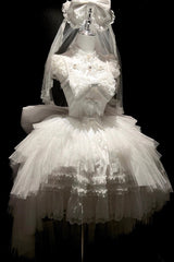 White [Jewelry Love Story] Halterneck Ruffle Hanayome Bowknot Lace Gothic Lolita Dress - Product - 8