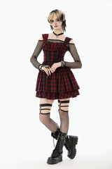 Red/Black Sleeveless Layered Plaid Ruched Women's Cake Dress Graduation Dress - Product - 10