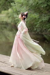 Original Chinese Han Elements Ancient Double Layer Long Sleeves Sweet Hanfu Dress Full Set - Product - 9