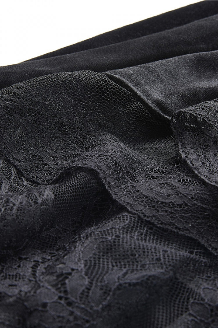 Black Velour Lace Spliced Women's Gothic Mermaid Maxi Skirt - Product - 16
