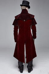 Red Gothic Stand Collar Velveteen Mens Coat - Product - 3