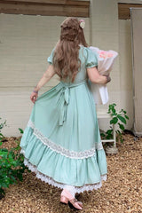 Green V Collar Short Sleeves Ruffled Lace Sweet Plus Size Lolita Dress - Product - 3