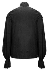 Black Straight Collar Puff Sleeve  Jacquard Mens Punk Blouse - Product - 6