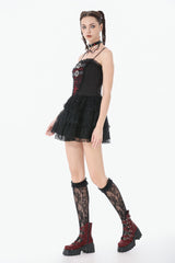Black/Red Sleeveless Multi-Layered Lace Lace-Up Women's Grunge Cake Slip Dress Graduation Dress - Product - 9