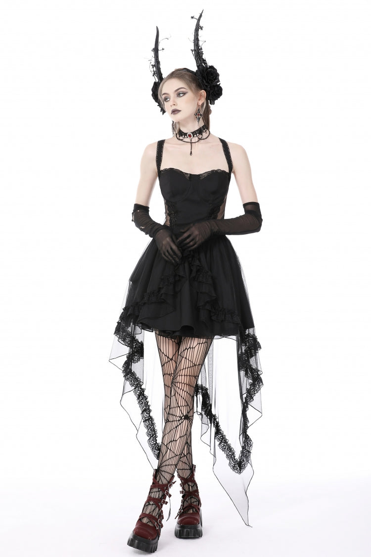 Black Sleeveless Lace-Up Layered Swallowtail Lace Women's Gothic Wedding Dress - Product - 7