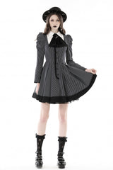 Black/White Lapel Collar Long Puff Sleeves Women's Gothic Striped Preppy Style Dress - Product - 11