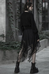 Black Embroidery Lace Asymmetric Hem Women's Gothic Skirt - Product - 4