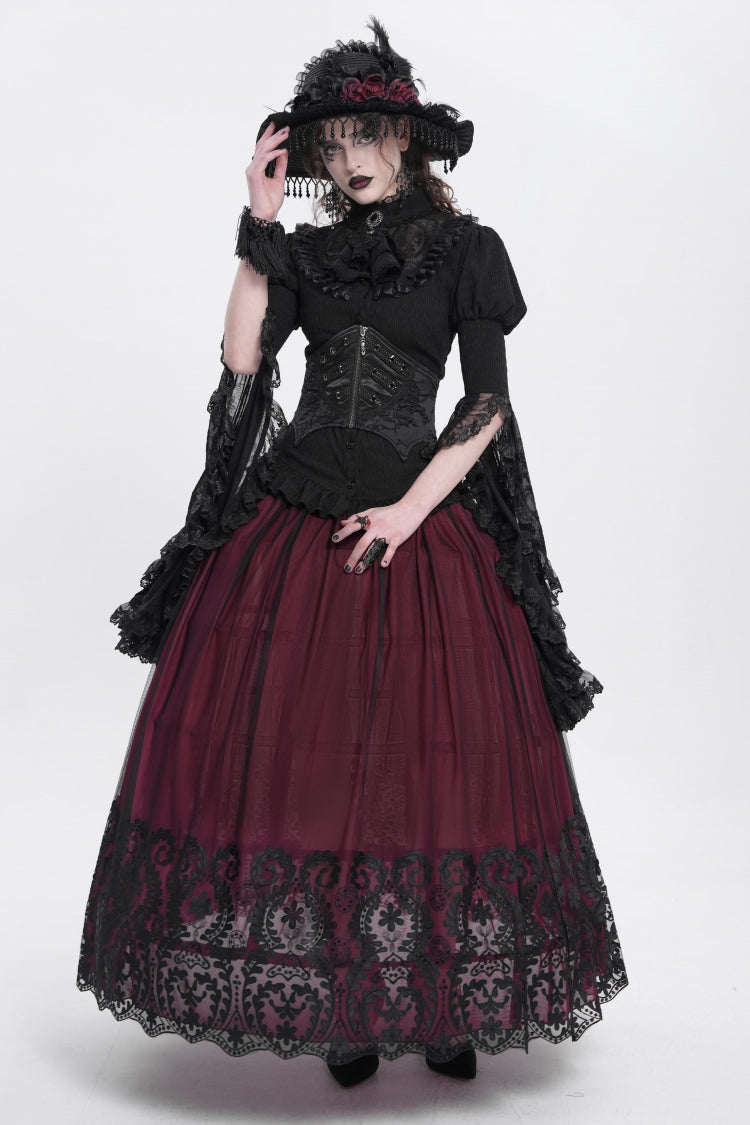 Red Stitching Floral Mesh Women's Gothic Skirt - Product - 14