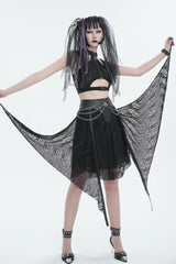 Black Irregular Half Hollow Knit Metal Chain Decorated Women's Punk Skirt - Product - 6