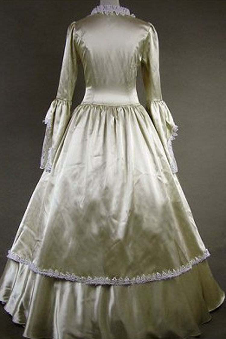 Champagne Cotton Square Collar Trumpet Sleeves Floor Length Bowknot Victorian Classic Lolita Dress - Product - 2