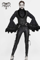 Black Velvet 3D Jacquard Low Collar Women's Gothic Waistcoat - Product - 3