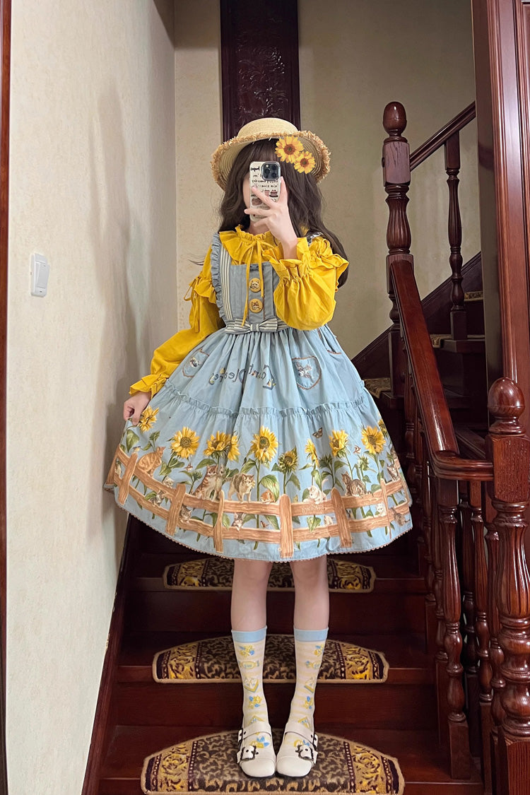 Cat and Sunflower Print Bowknot Sweet Lolita Jsk Dress 2 Colors - Product - 9