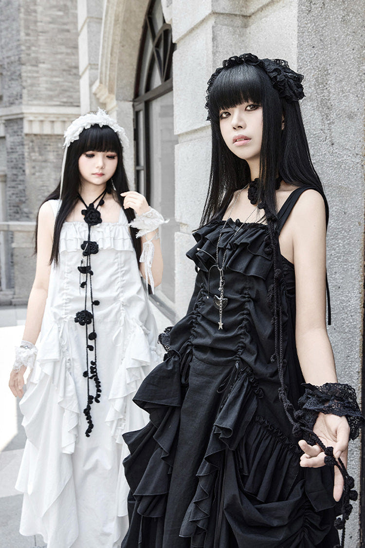White [Dream] Sleeveless Ruffle Gothic Lolita Strap Dress - Product - 9
